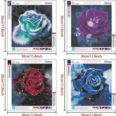 4 Pack 30x30cm Diamond Painting Kit 5D Rose Flower Art DIY