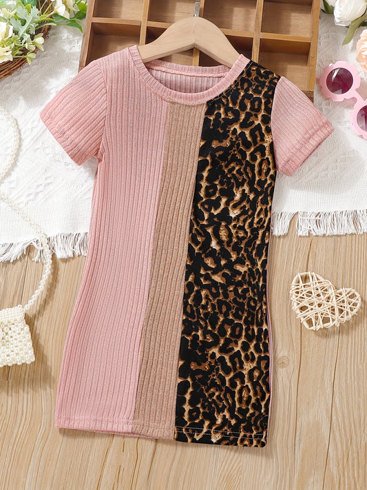 Toddler Girls Short Sleeve Leopard Casual Dress Kids Summer Clothes