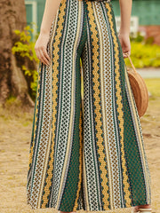 Boho Patchwork High Rise Wide Leg Trousers Plus Size