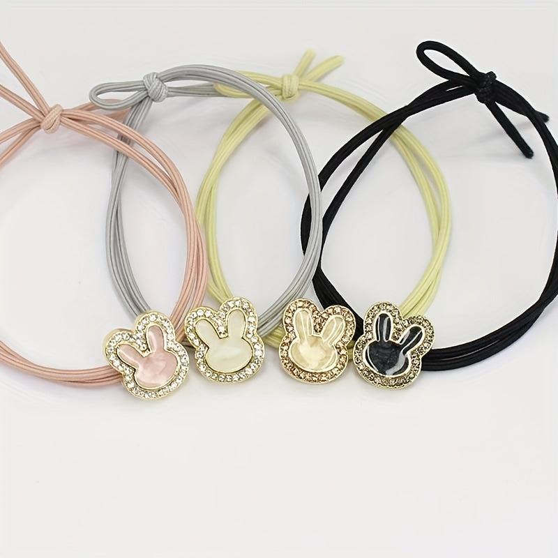 Heart Rhinestone Hair Tie Four Clover Hair Rope