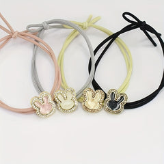Heart Rhinestone Hair Tie Four Clover Hair Rope