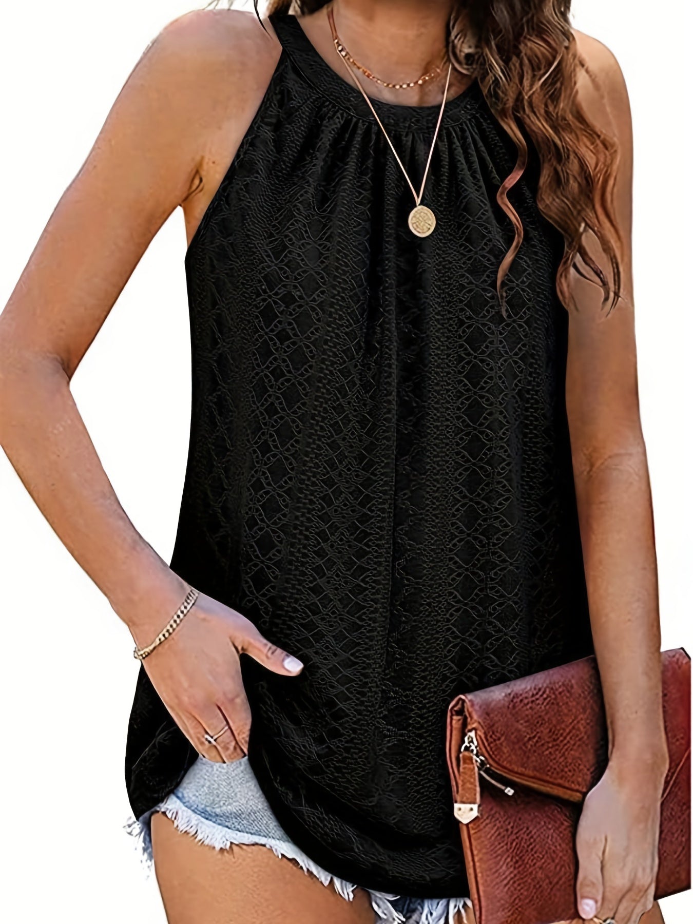 Boho Halter Neck Tank Top Women's Clothing