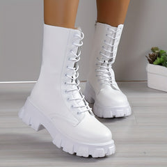 Women's Minimalist Flatform Booties Lace Up Round Toe Shoes