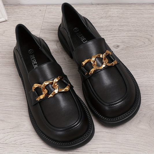 Women's Metal Chain Flat Loafers Slip On Shoes