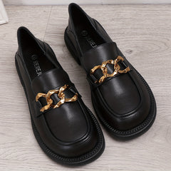 Women's Metal Chain Flat Loafers Slip On Shoes