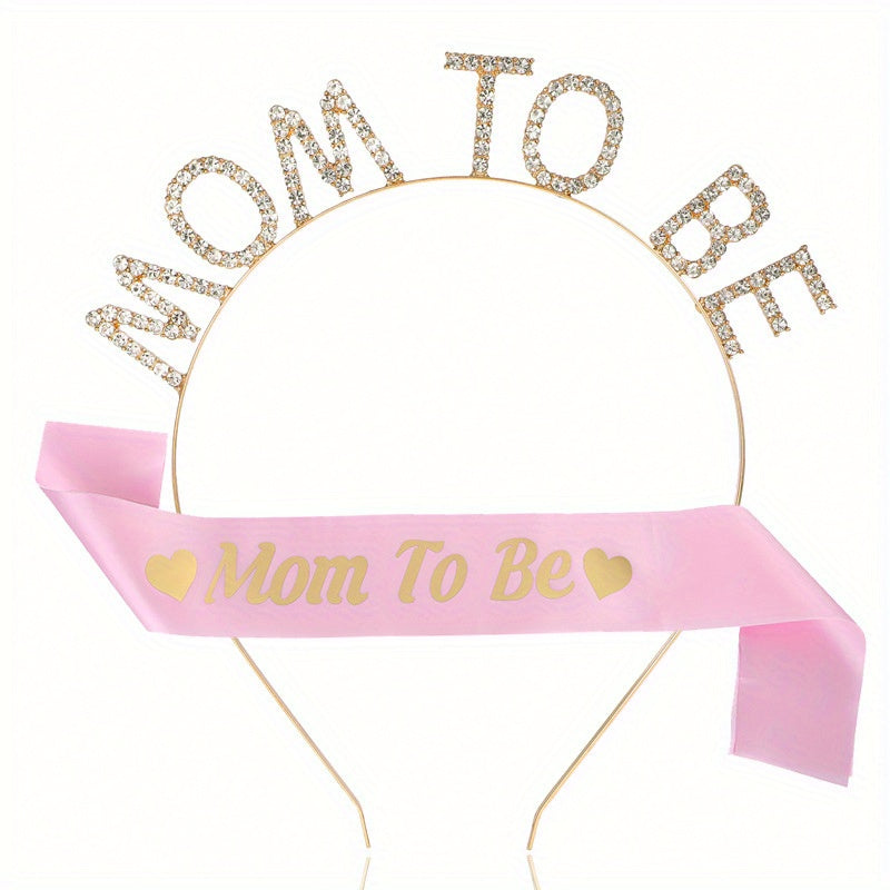 MOM TO BE Rhinestone Headband & Sash Set