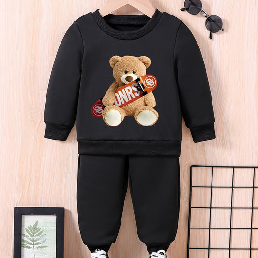 Skateboard & Bear Graphic Baby Sweatshirt Trousers Set