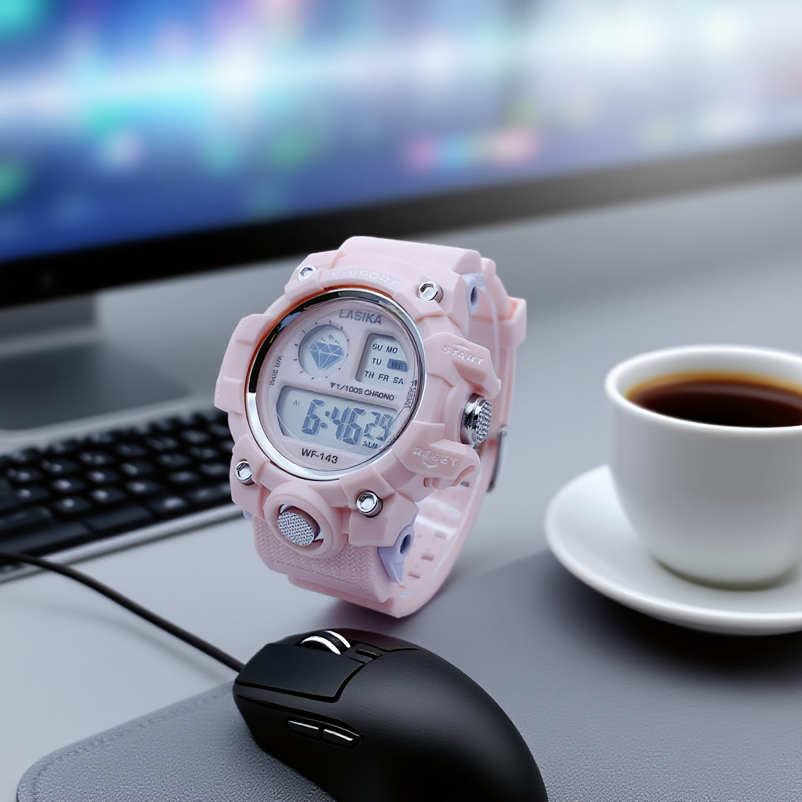Pink Girls' Waterproof Digital Watch Sports Timer Date Alarm Adjustable Strap