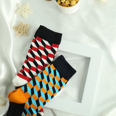 Men's Cartoon Geometric Crew Socks 2 Pairs