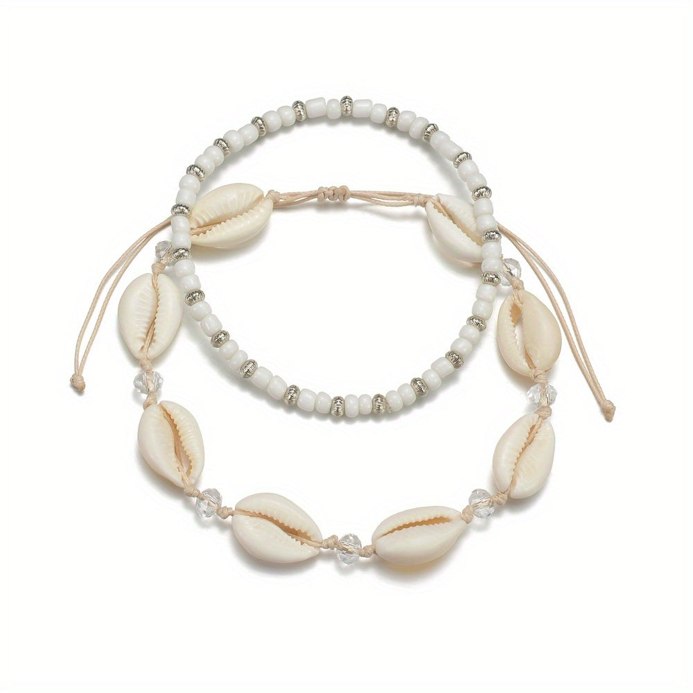 Boho Shell Beaded Anklet Set Beach Foot Jewelry