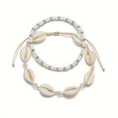 Boho Shell Beaded Anklet Set Beach Foot Jewelry
