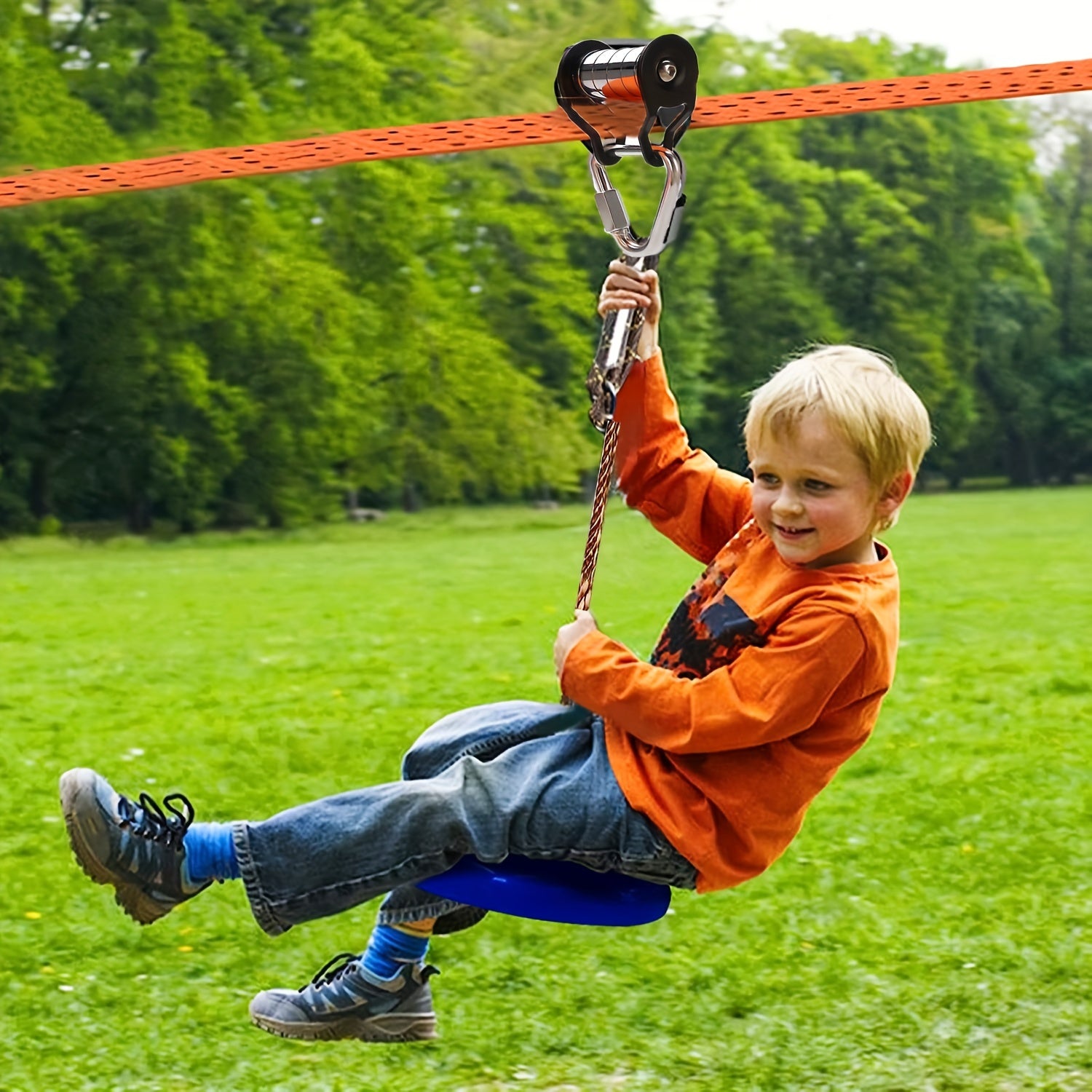 Outdoor Slide Flat Belt Set 20 12m Soft Rope Pulley Kit for Obstacle Course