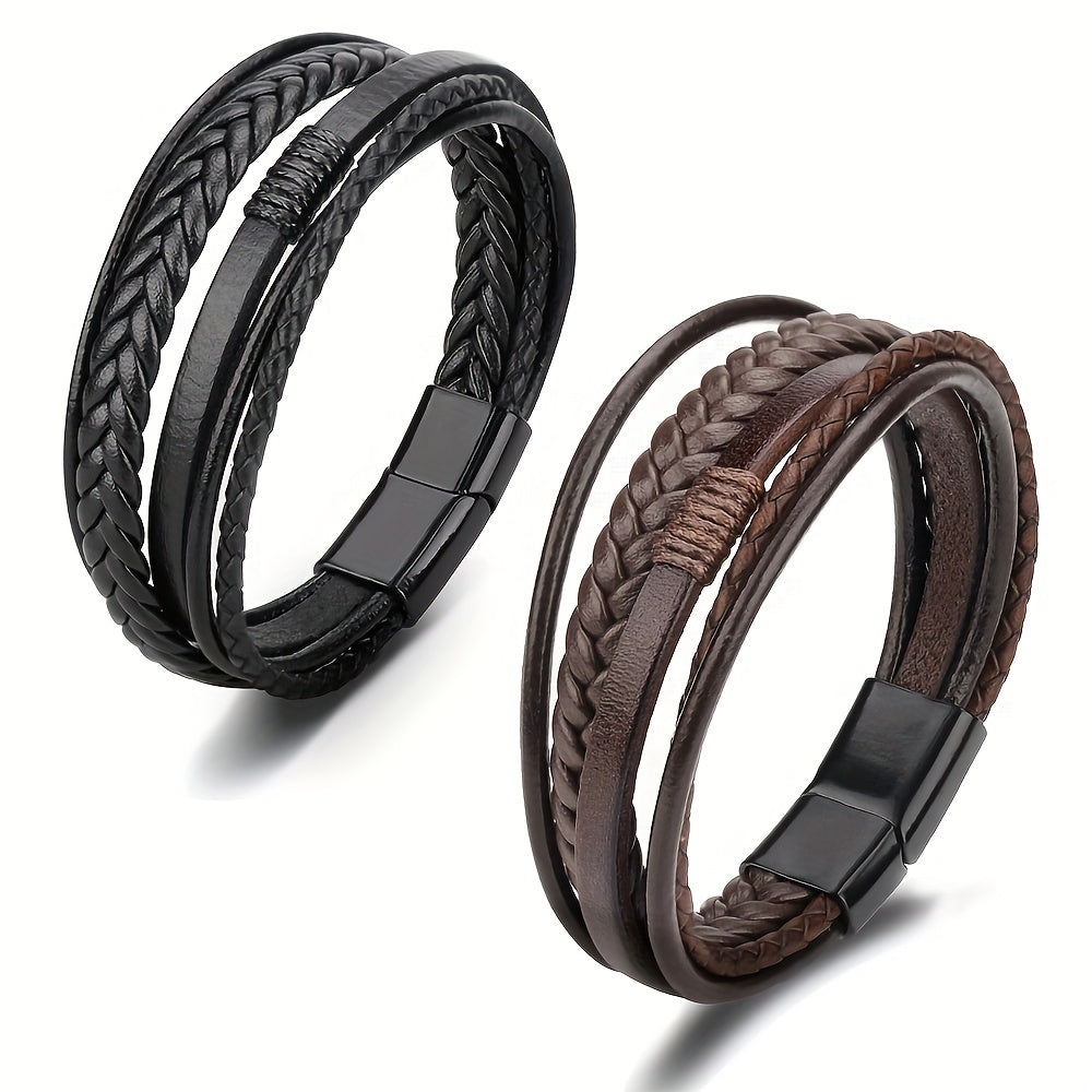 Leather Rope Handwoven Bracelet Men's Vintage Style Accessory