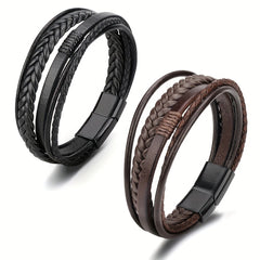 Leather Rope Handwoven Bracelet Men's Vintage Style Accessory
