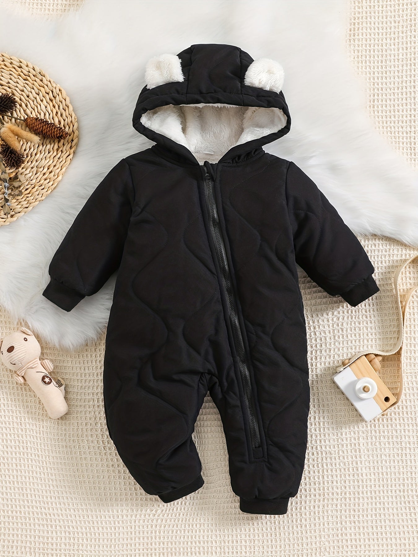 Infant Hooded Thick Romper Long Sleeve Zipper Thermal Jumpsuit