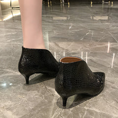Crocodile Embossed Ankle Boots Women's Point Toe Heels