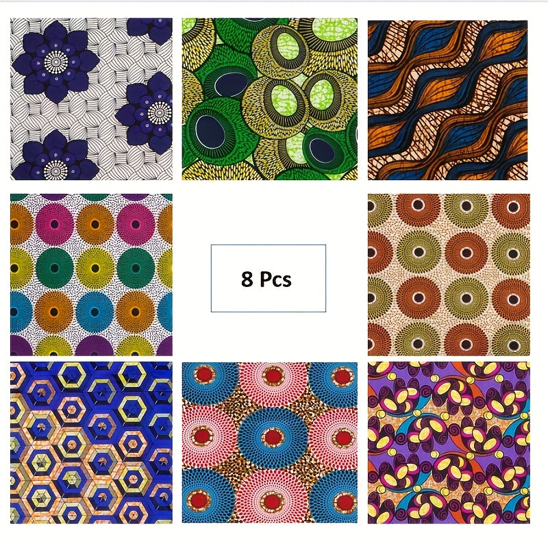 8pcs African Wax Print Fabric - DIY Earrings & Headwraps