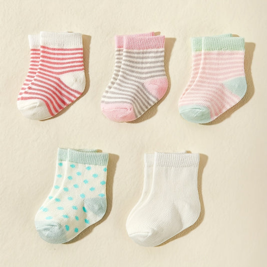 5pcs Baby Candy Striped Crew Socks Cotton Toddler Socks