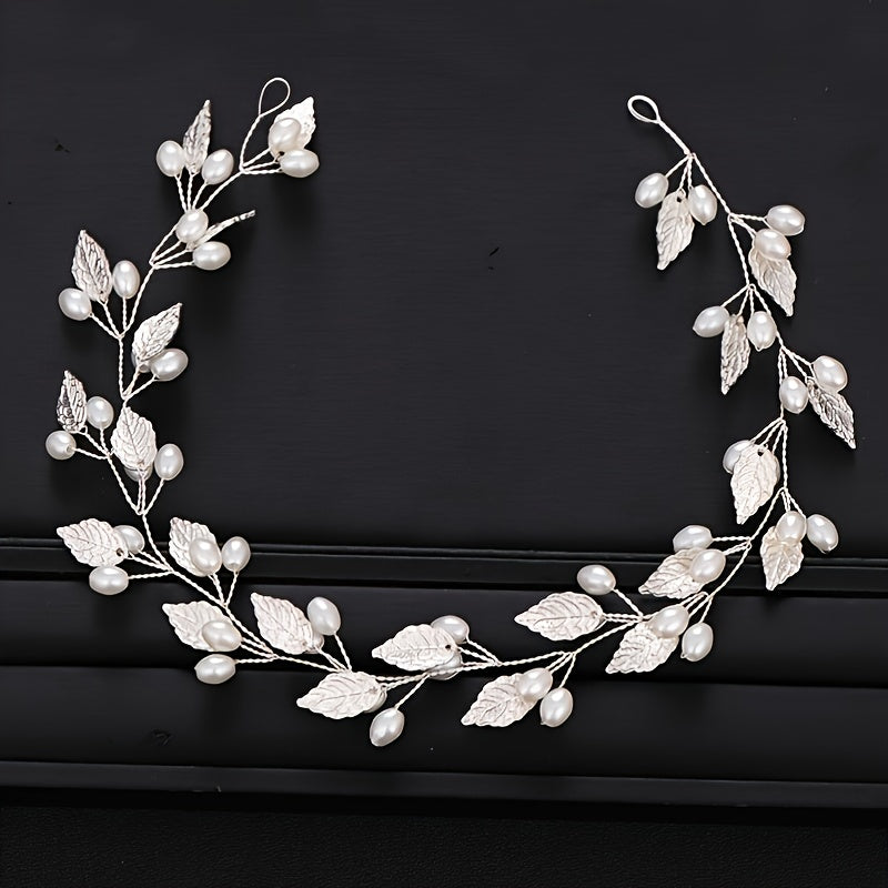Silver Leaf Pearl Hair Vine for Bride