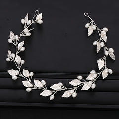 Silver Leaf Pearl Hair Vine for Bride