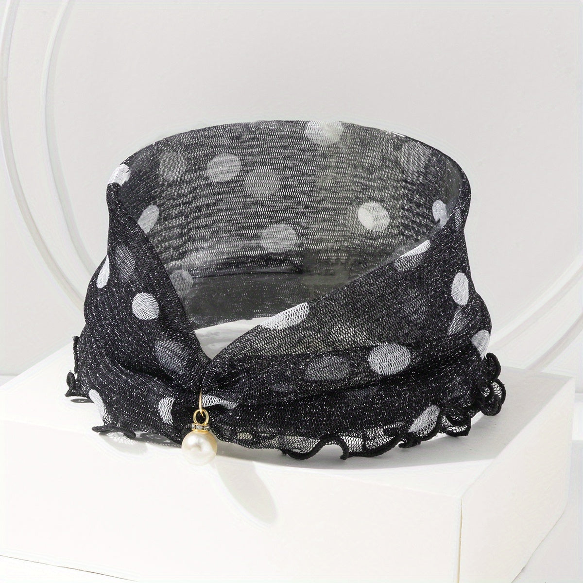 Polka Dot Ruffle Scarf & Neckerchief Infinity Scarf Faux Pearl Headband