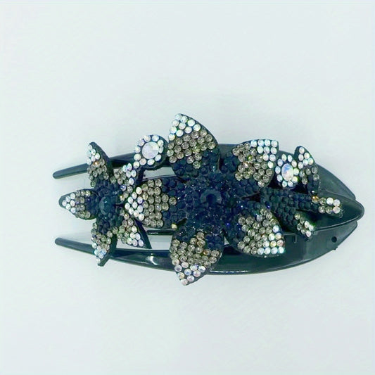 Flower Leaf Decor Hair Clip Anti Slip Rhinestone Duck Billed Clip