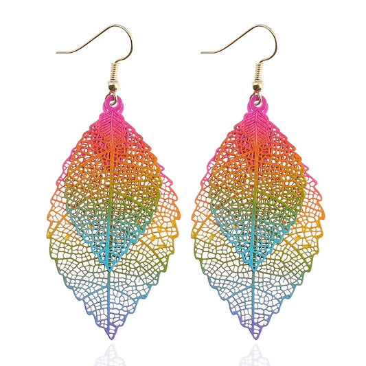 Hollow Gradient Leaf Drop Earrings Women's Accessories