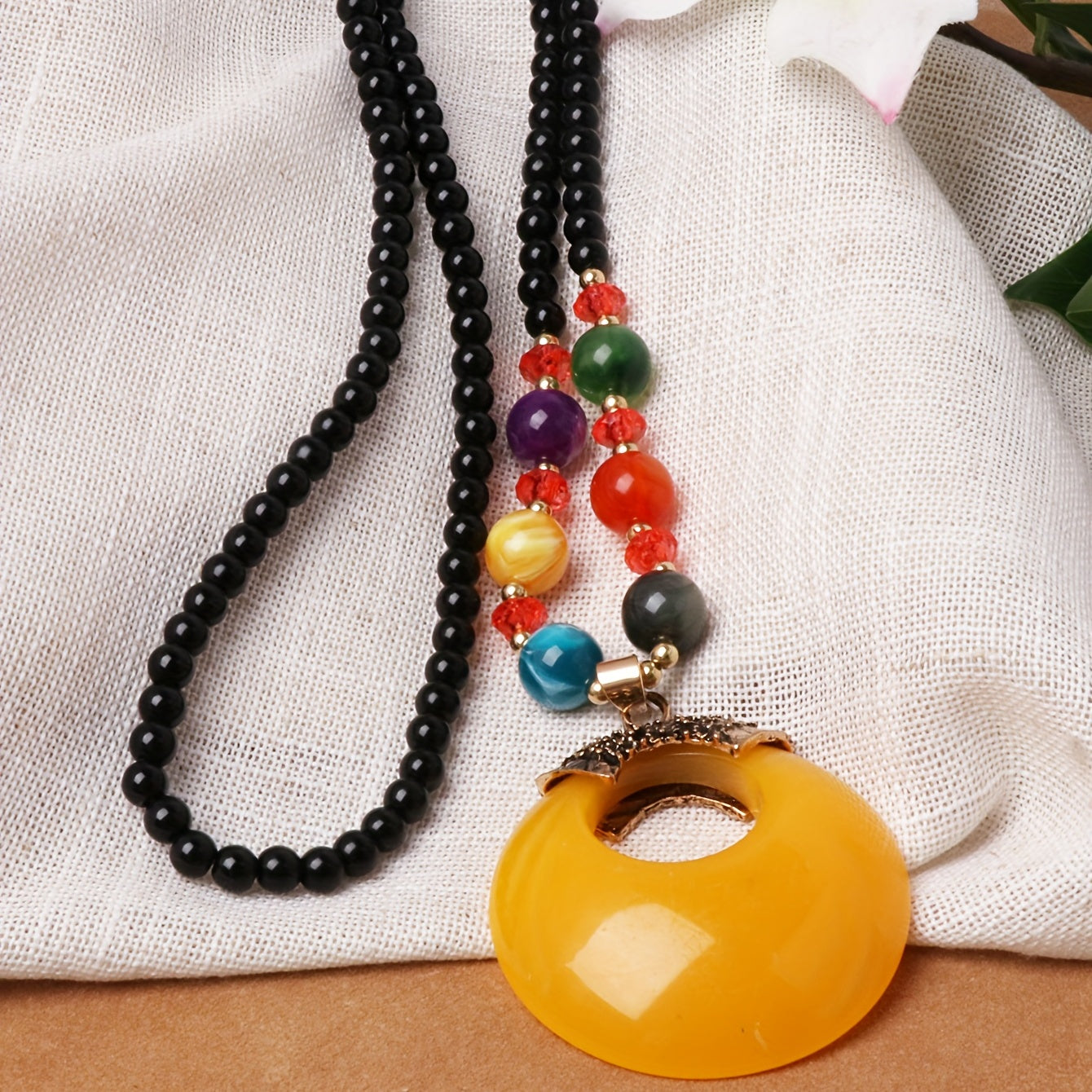 Retro Beeswax Long Sweater Necklace Chain Pendant