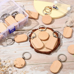 24pcs Wooden Keychain Billets Unprocessed DIY Key Chains with Storage Box