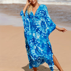  Tie Dye Bat Sleeve V Neck Cover Up Dress