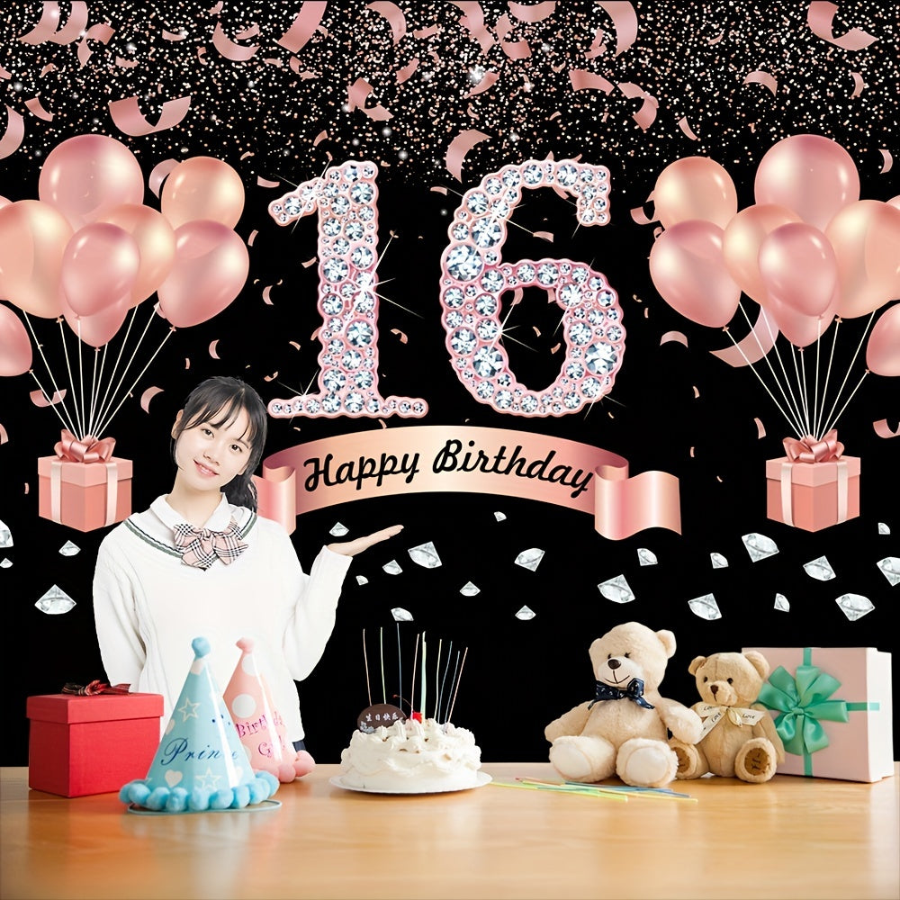 16th Birthday Party Decorations Supplies Happy Birthday Backdrop Banner Pink