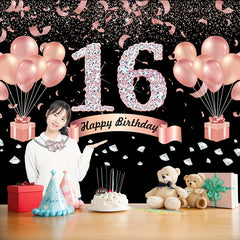 16th Birthday Party Decorations Supplies Happy Birthday Backdrop Banner Pink