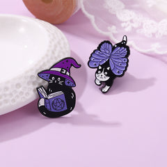 Enamel Butterfly Cat Brooch Women's Animal Pins Kitten Jewelry