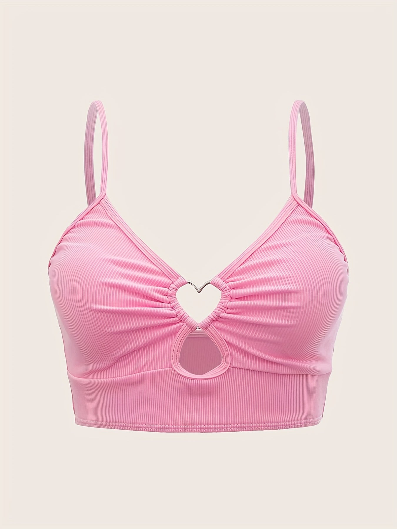 Heart Linked Tankini Top Rib Knit V Neck Beachwear Top