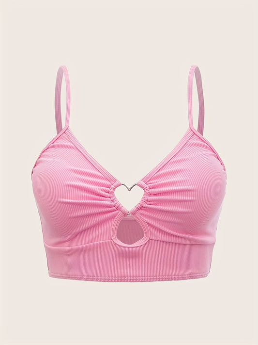 Heart Linked Tankini Top Rib Knit V Neck Beachwear Top
