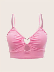 Heart Linked Tankini Top Rib Knit V Neck Beachwear Top
