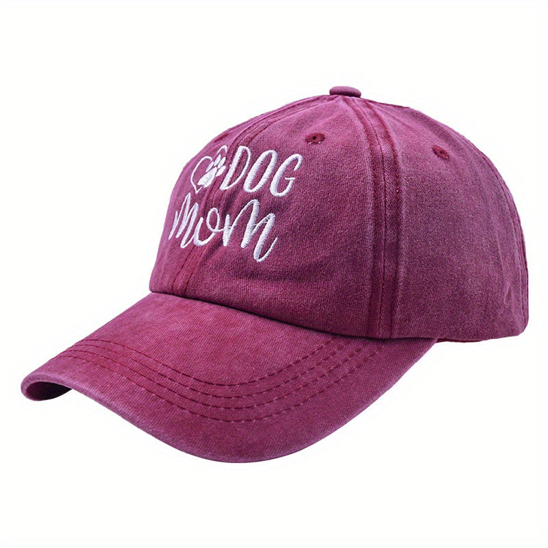 Cat Dog Mom Embroidery Baseball Cap Washed Distressed Solid Dad Hats