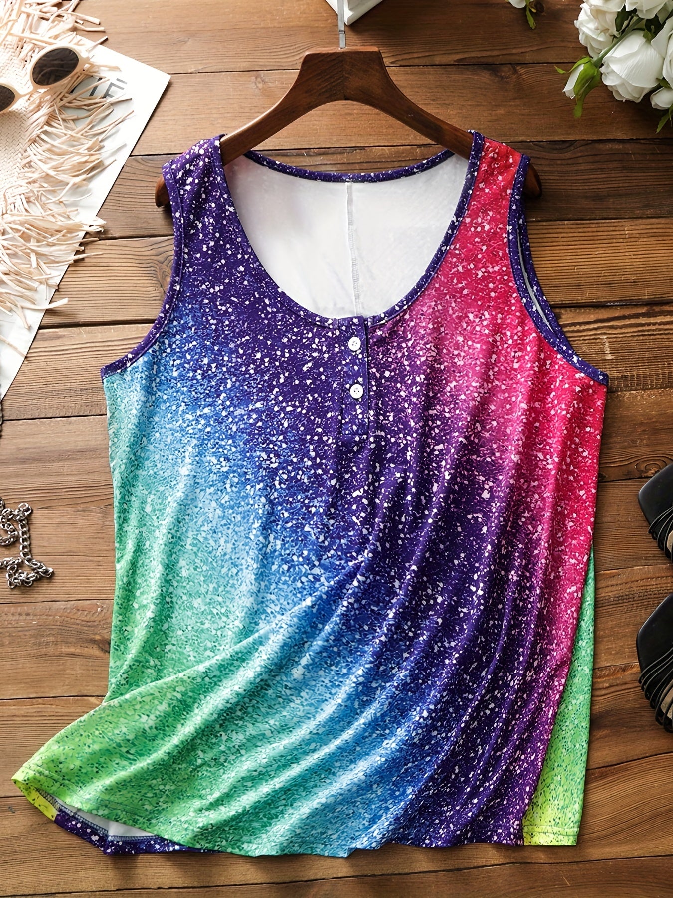  Ombre Starry Sky Print Tank Top
