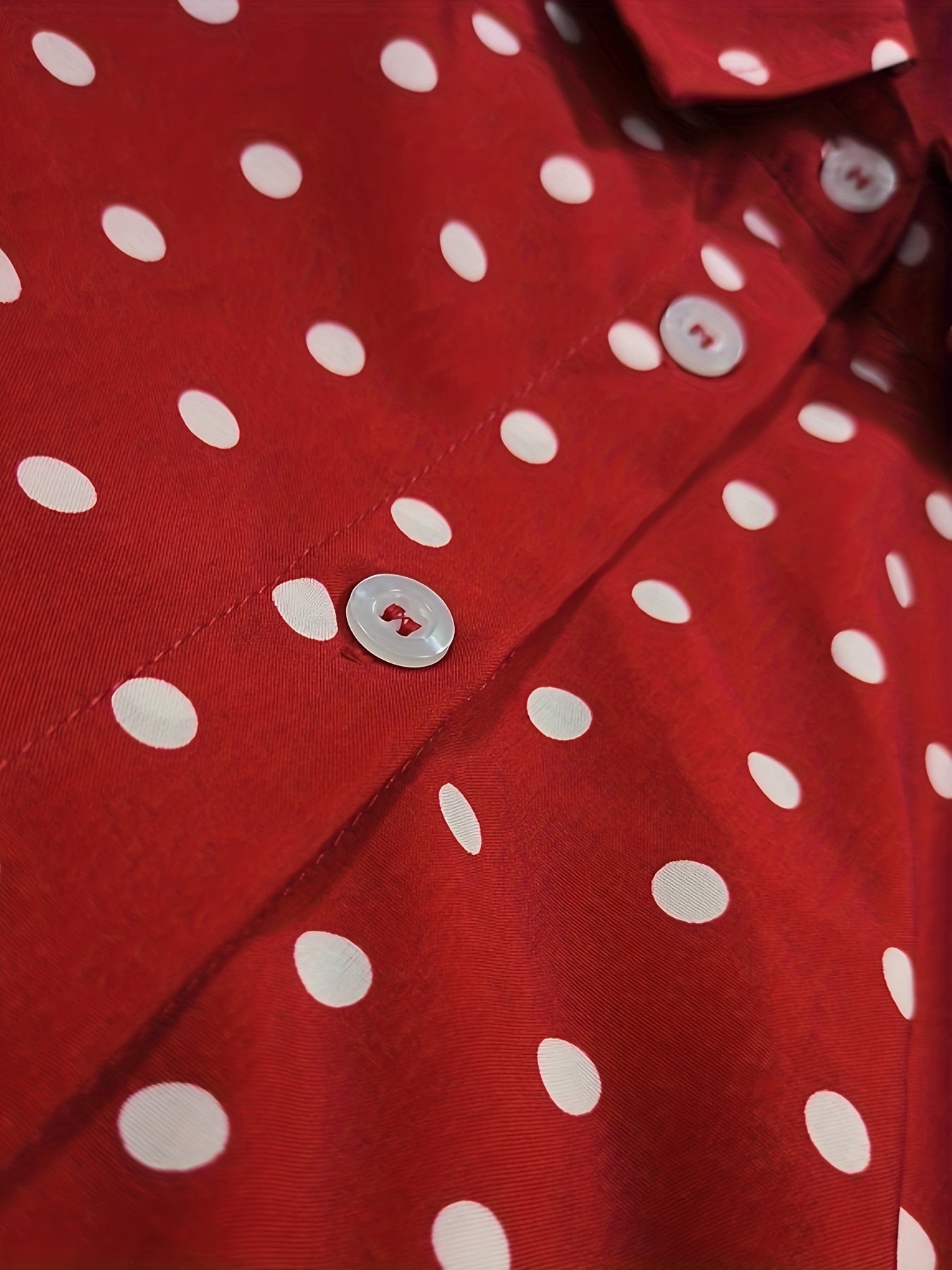  Women's Polka Dot Print Button Up Midi Dress