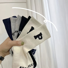 4 Pairs Letter Print Crew Sports Socks Women's Stockings & Hosiery