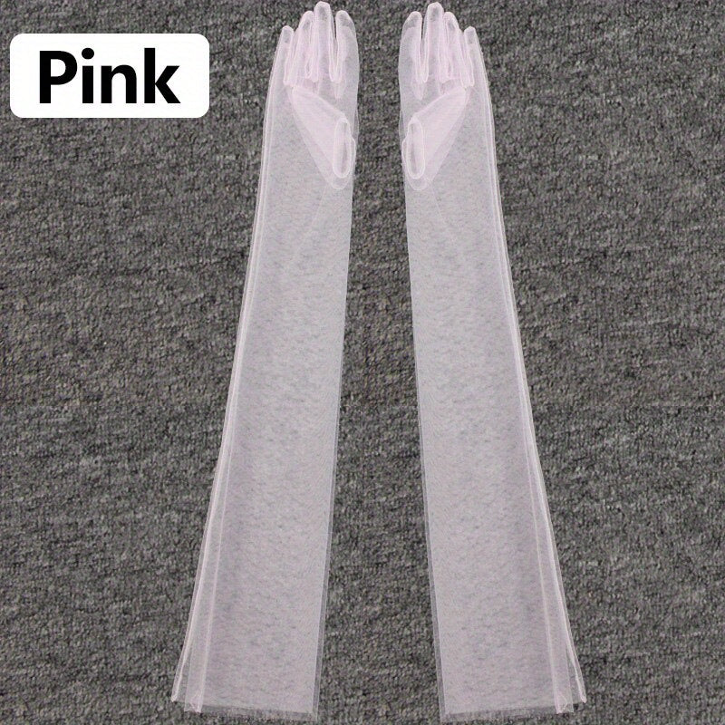 Breathable Solid Thin Mesh Long Gloves for Wedding Bridal Dress