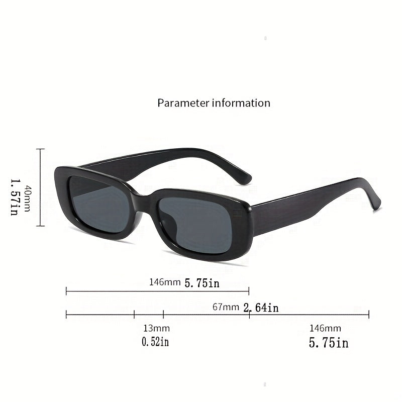 Rectangular Frame Sunglasses Vintage Wide Temple UV400