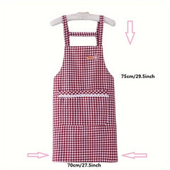 Red Plaid Waterproof Waist Apron for Household Work