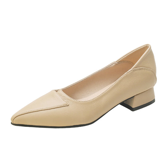 Women's Pointed Toe Chunky Low Heels Slip On Court Pumps