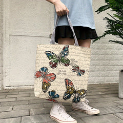 Butterfly Embroidery Tote Bag Ethnic Style Canvas Handbags Large Shoulder Bag