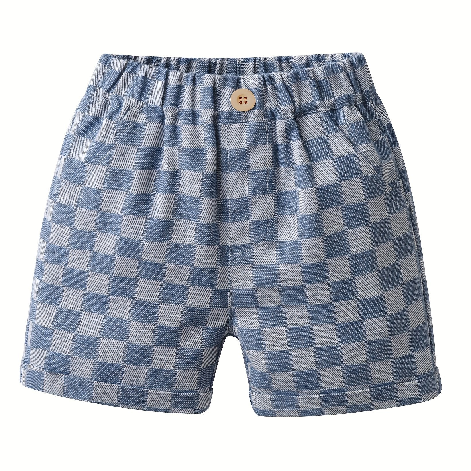 Plaid Print Boys Creative Shorts Casual Quick Dry Stretchable Summer Outdoor