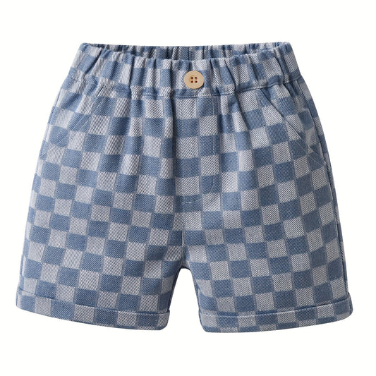 Plaid Print Boys Creative Shorts Casual Quick Dry Stretchable Summer Outdoor