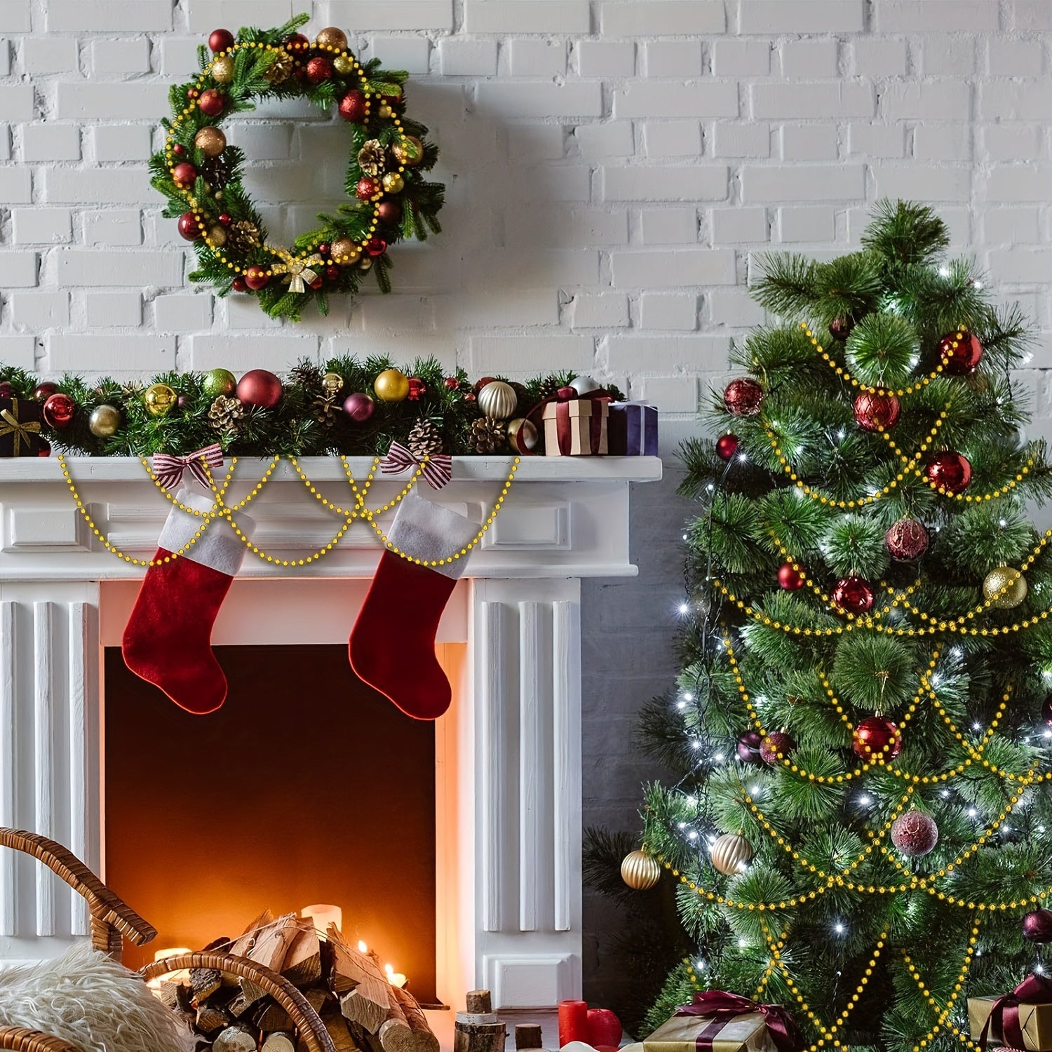 8m Christmas Tree Faux Pearl Garland Roll DIY Holiday Decoration