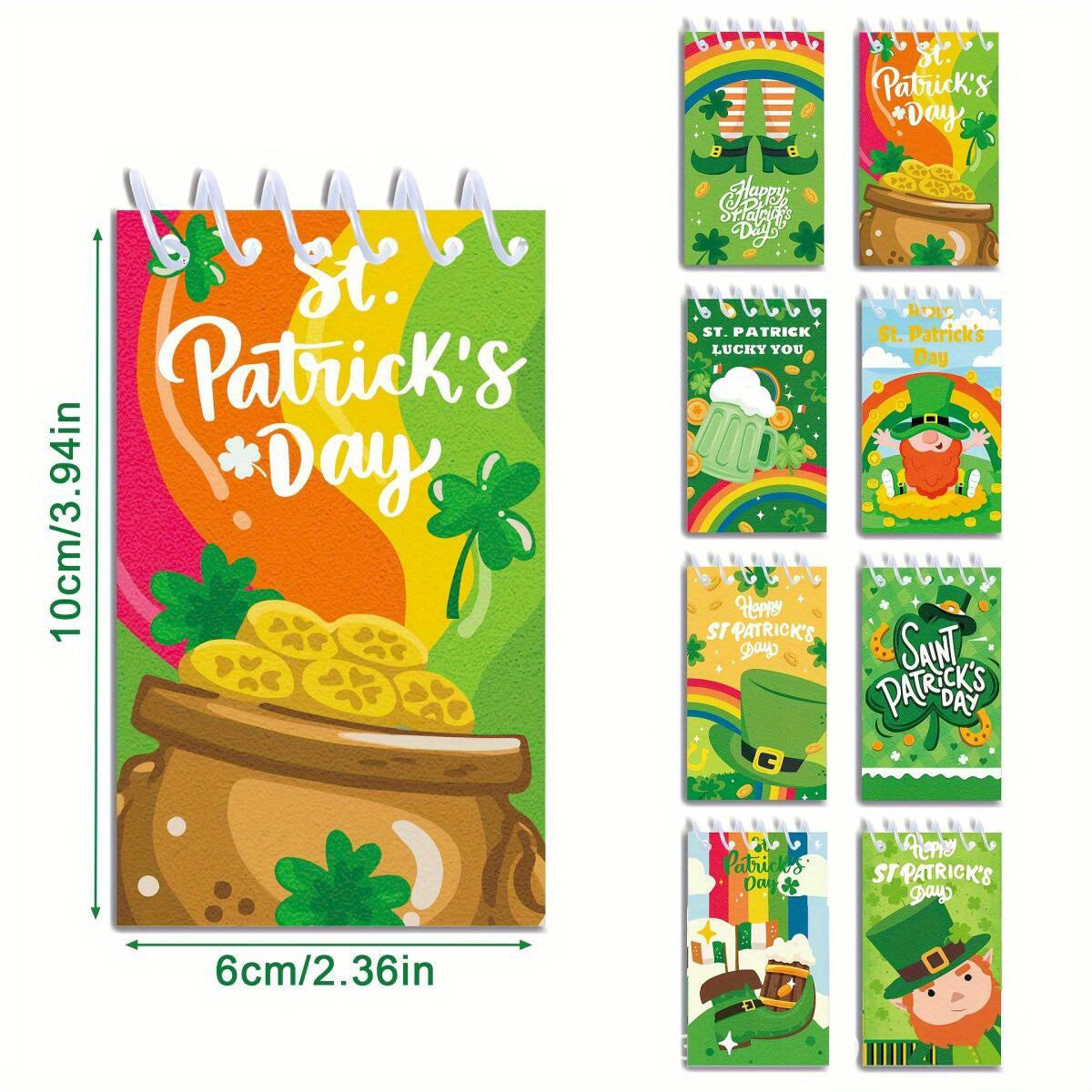 8 St Patrick's Notepads Featuring Lucky Shamrocks Hats And Beer Designs