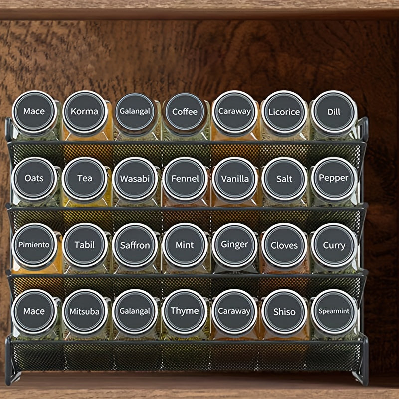 4 Tier Spice Rack with 28 Empty Spice Jars and Labels